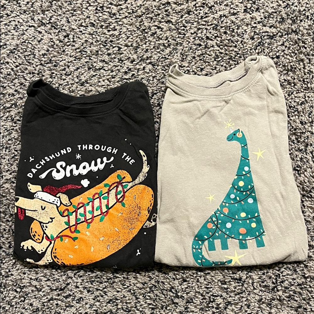 Old Navy Kids' Holiday Dachshund and Dinosaur Tees - Black and Gray